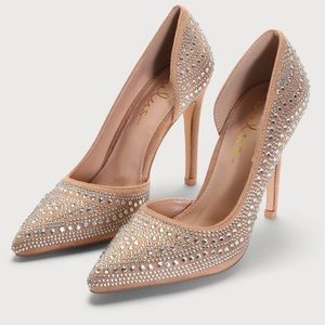 Lulus Olany Light Nude Suede Rhinestone D'Orsay Pumps Size 7.5